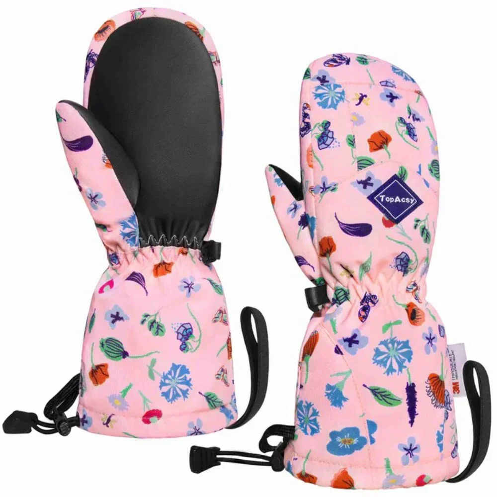 NEW TopAcsy Kids Ski Glove Waterproof Warm Winter Snow Mittens Pink XXXS